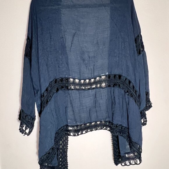 Anthropologie Evelyn K New York Esplanade Cover Cardigan Blue Crochet One Size - Picture 5 of 6
